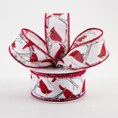 1.5" Linen Cardinal on Birch Ribbon: White (10 Yards)