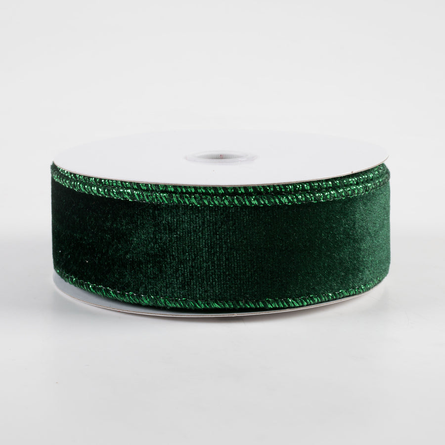 1.5" Lush Velvet Metallic Edge Ribbon: Emerald Green (10 Yards)