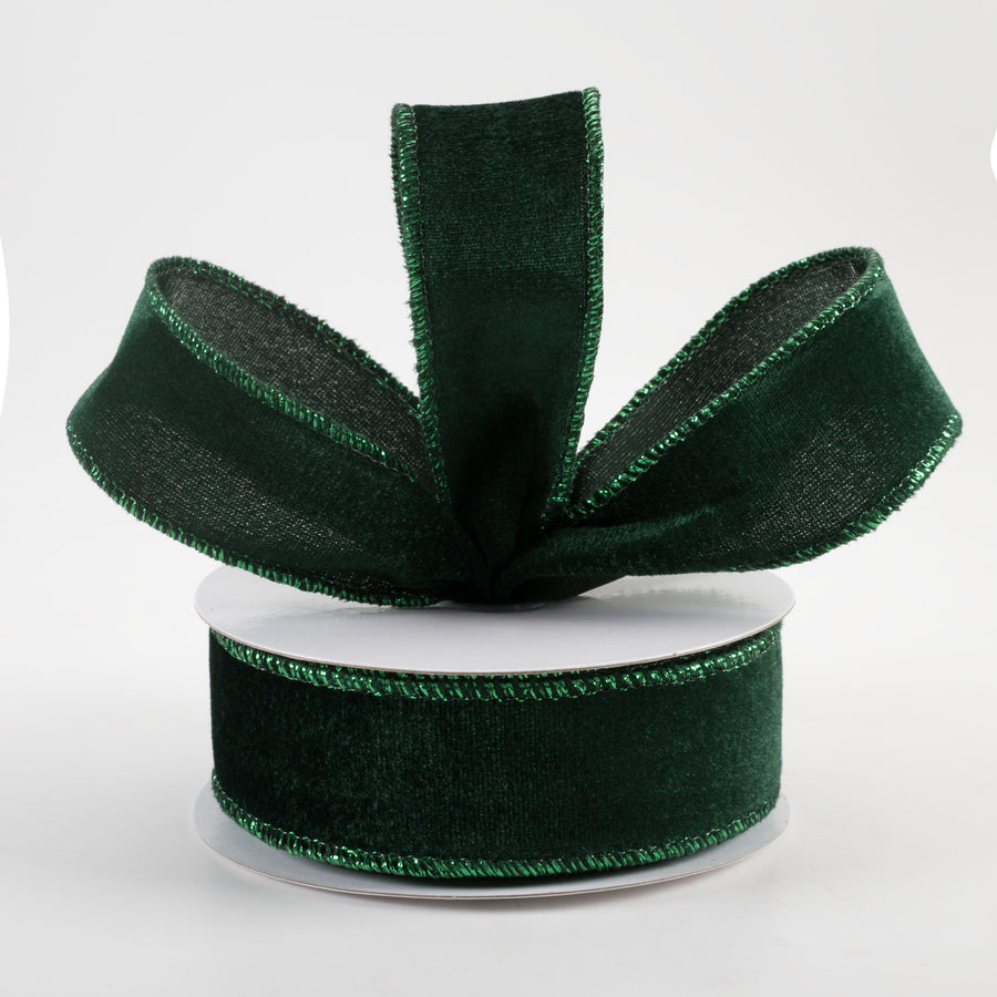 1.5" Lush Velvet Metallic Edge Ribbon: Emerald Green (10 Yards)