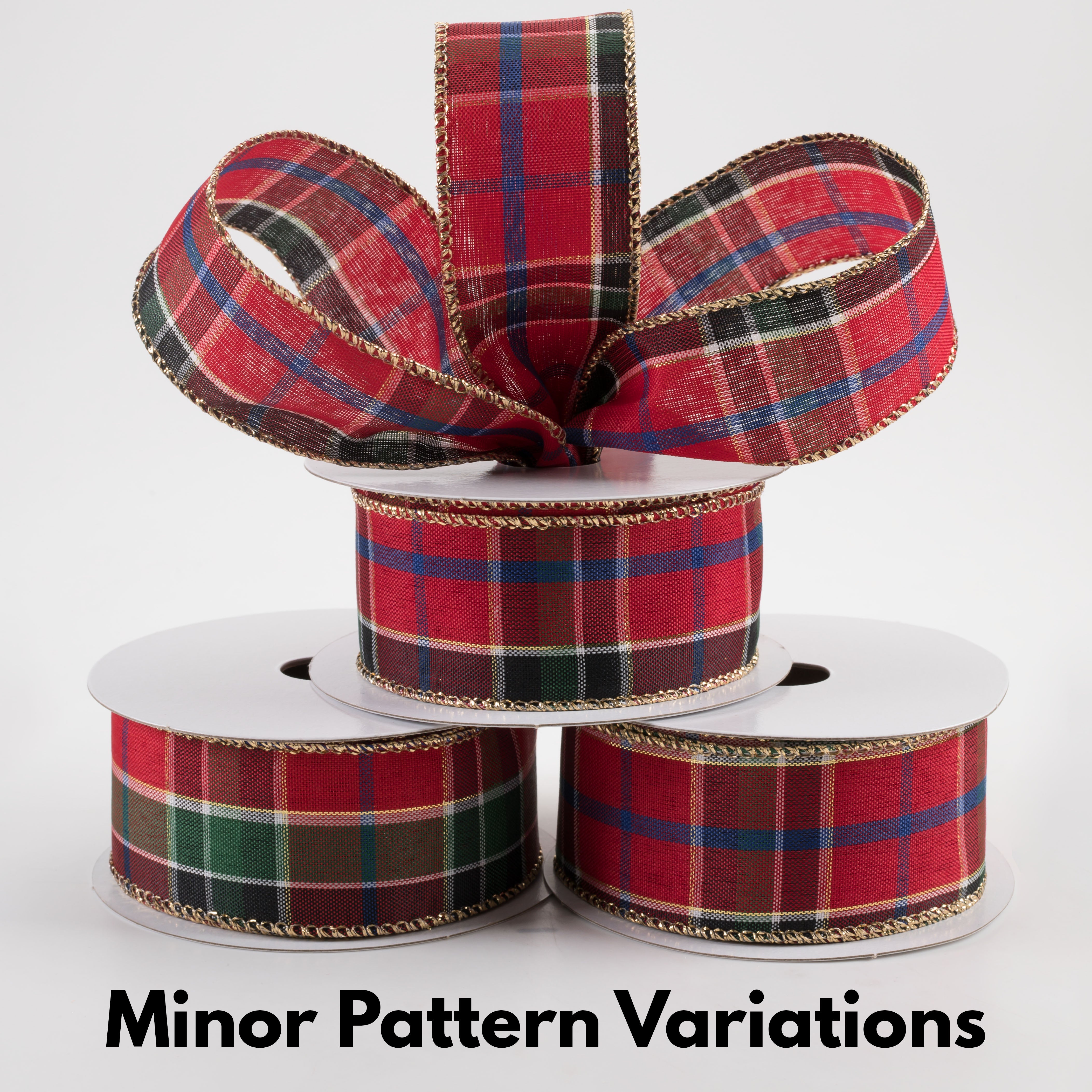 1.5" Metallic Plaid Ribbon: Red, Blue, Green, Gold (10 Yards)