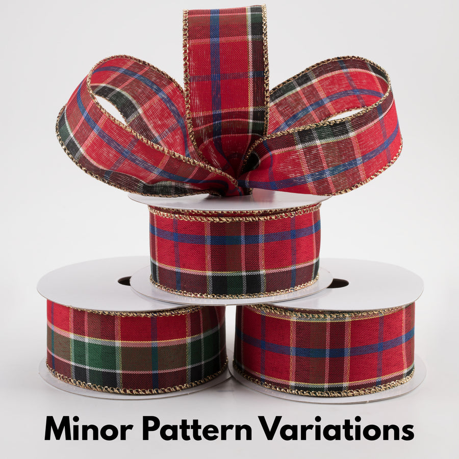 1.5" Metallic Plaid Ribbon: Red, Blue, Green, Gold (10 Yards)