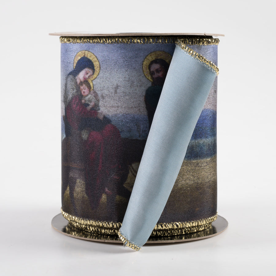 [D Stevens] 4" Taffeta Holy Family Gold Edge Ribbon (10 Yards)