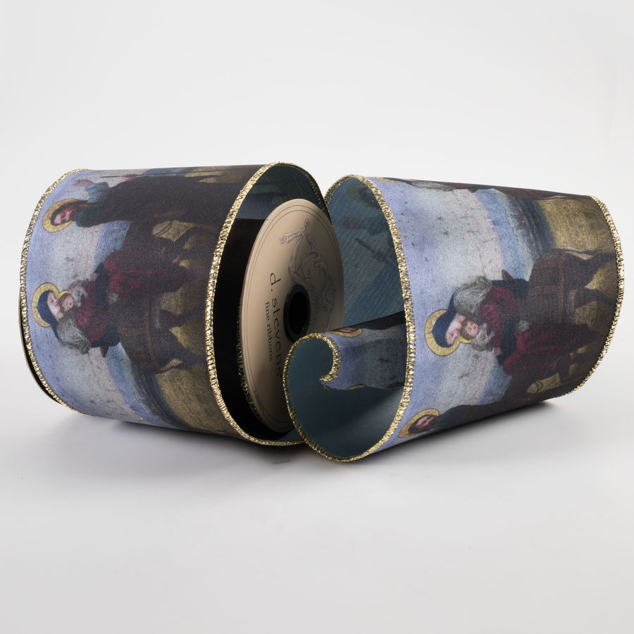 [D Stevens] 4" Taffeta Holy Family Gold Edge Ribbon (10 Yards)