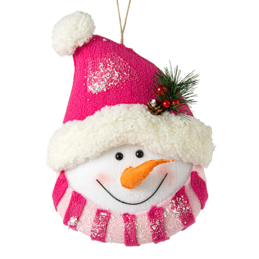 12" Hot Pink Snowman Head Ornament