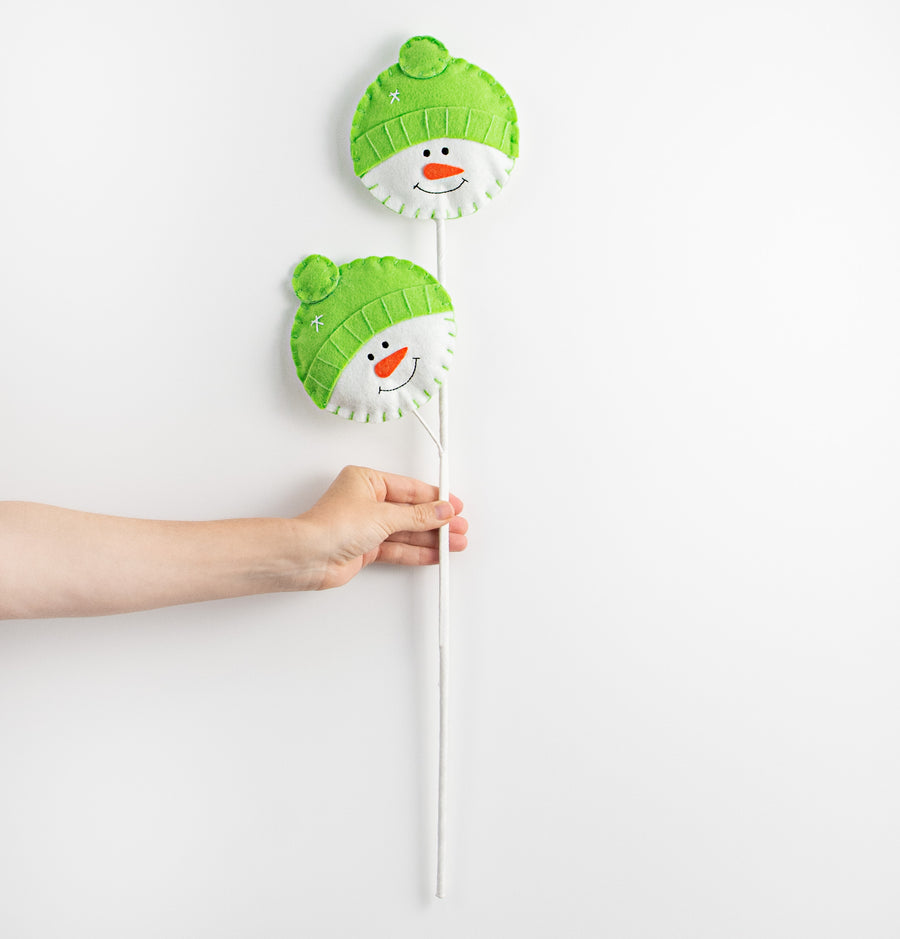 25" Plush Snowman Head Spray: Green