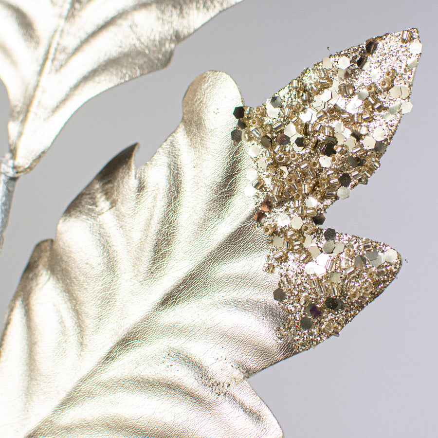 30" Metallic Holly Leaves Spray: Champagne