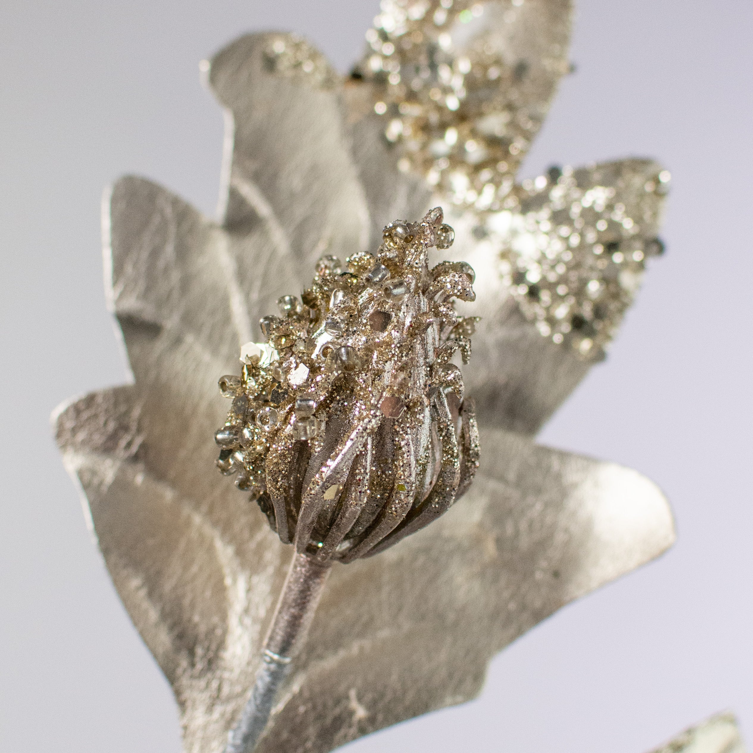 30" Metallic Holly Leaves Spray: Champagne