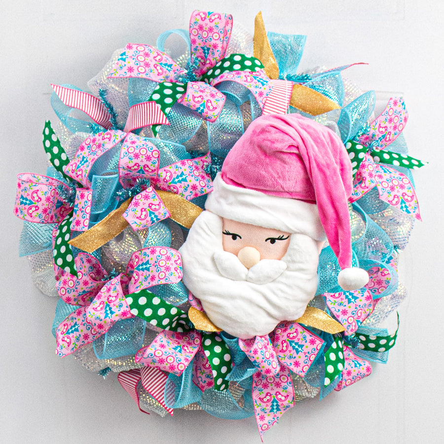15" Plush Santa Head: Pink