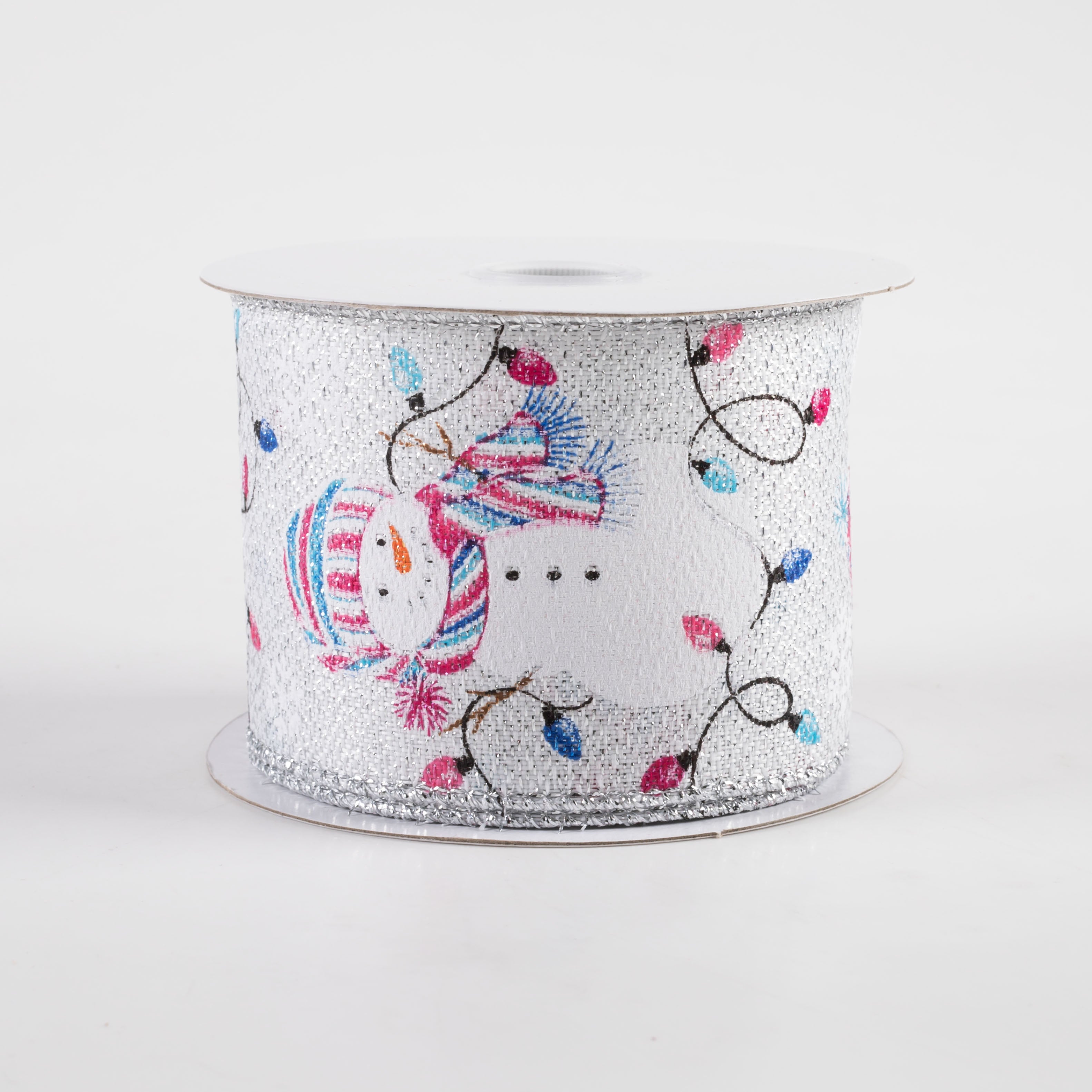 2.5" Snowman Christmas Lights Metallic Edge Ribbon (10 Yards)