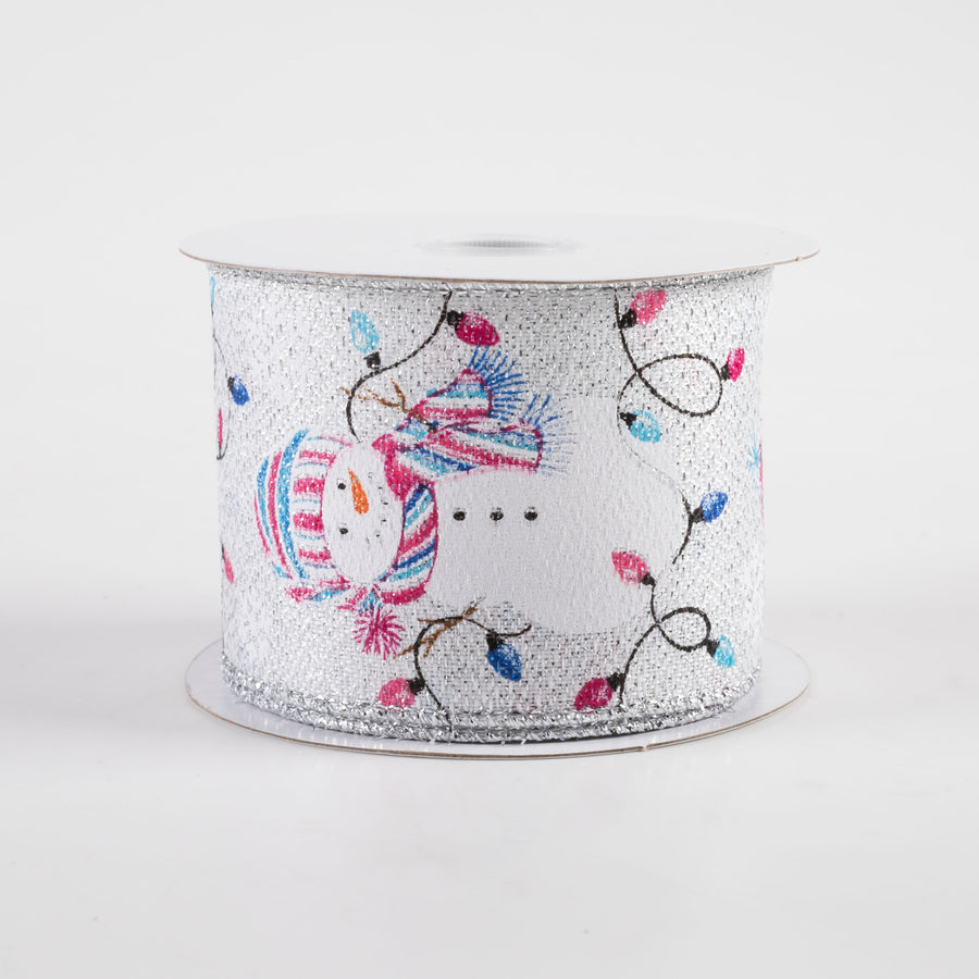 2.5" Snowman Christmas Lights Metallic Edge Ribbon (10 Yards)