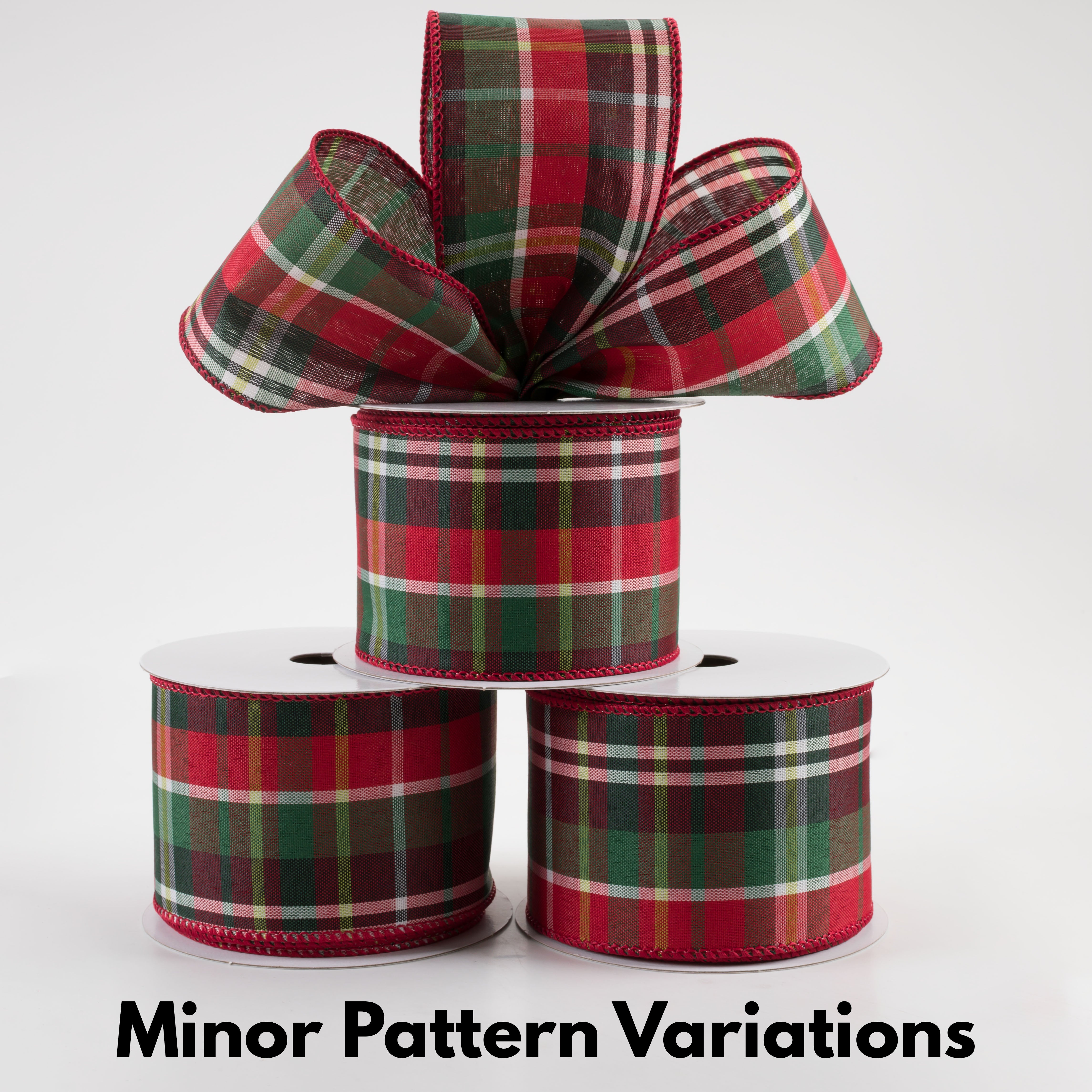 2.5" Allen Plaid Ribbon: Red, Emerald, Lime, White (10 Yards)