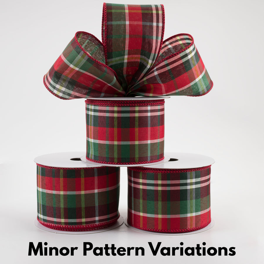 2.5" Allen Plaid Ribbon: Red, Emerald, Lime, White (10 Yards)