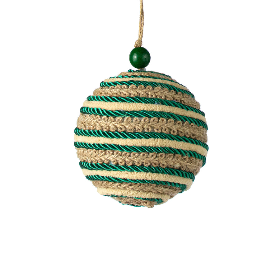 4" Silk Rope & Jute Ball Ornament: Green