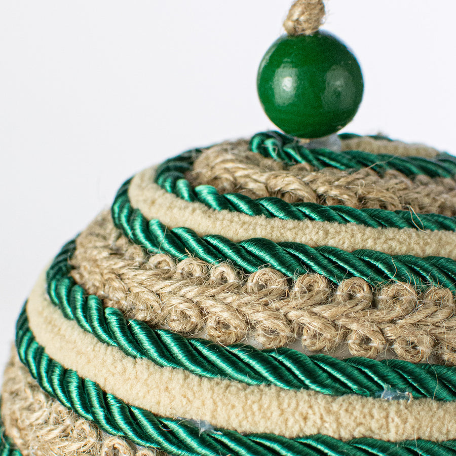 4" Silk Rope & Jute Ball Ornament: Green