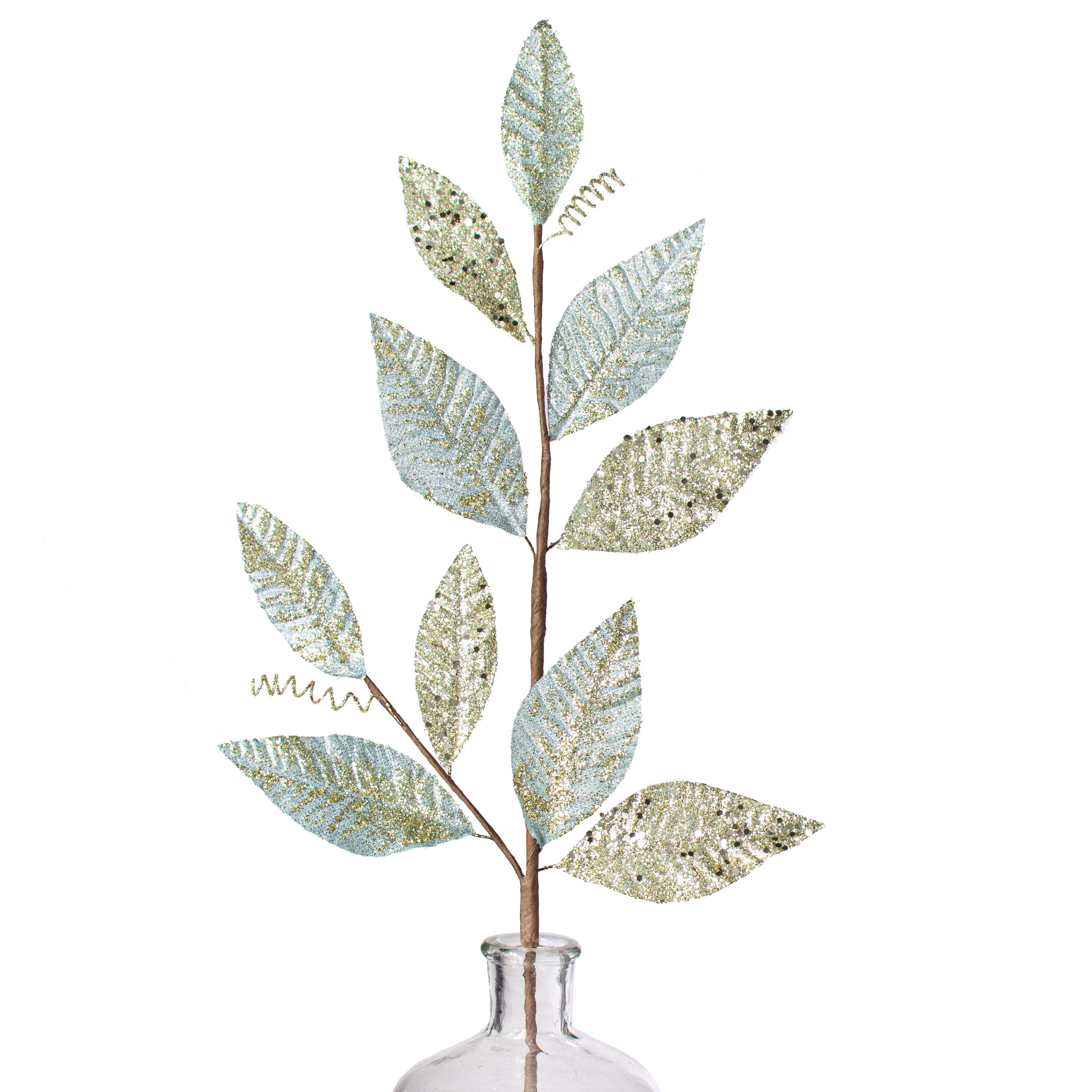 28" Metallic Leaves Spray: Dusty Blue & Champagne
