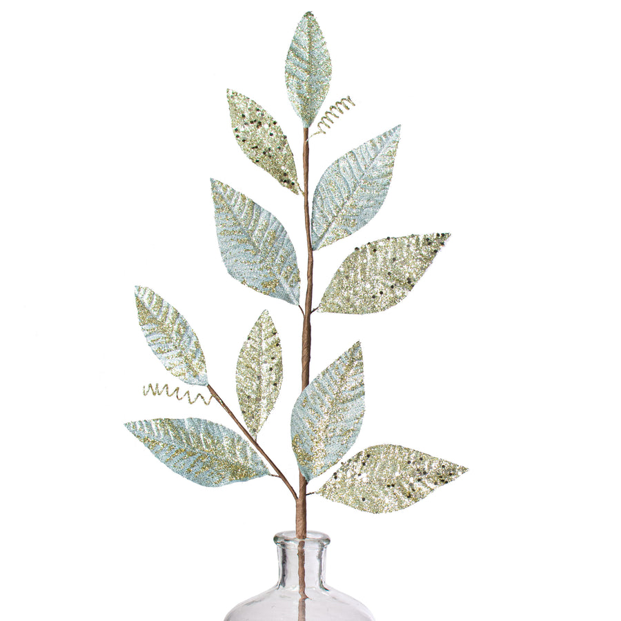 28" Metallic Leaves Spray: Dusty Blue & Champagne