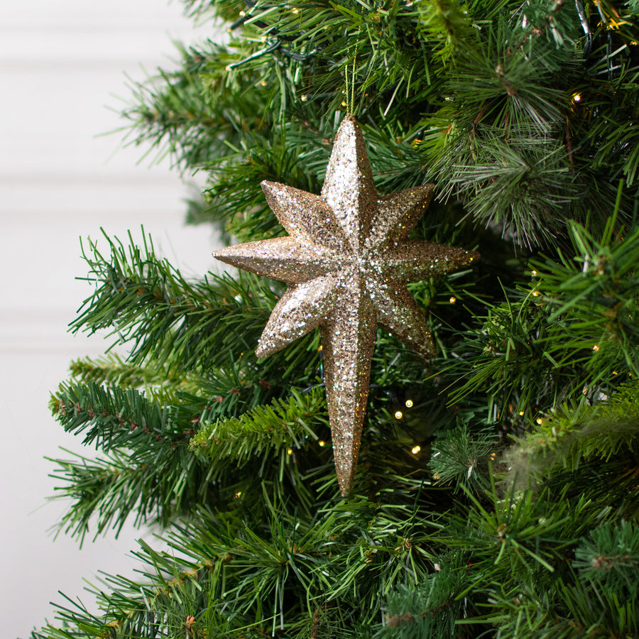 8" Glitter Star Ornament: Champagne