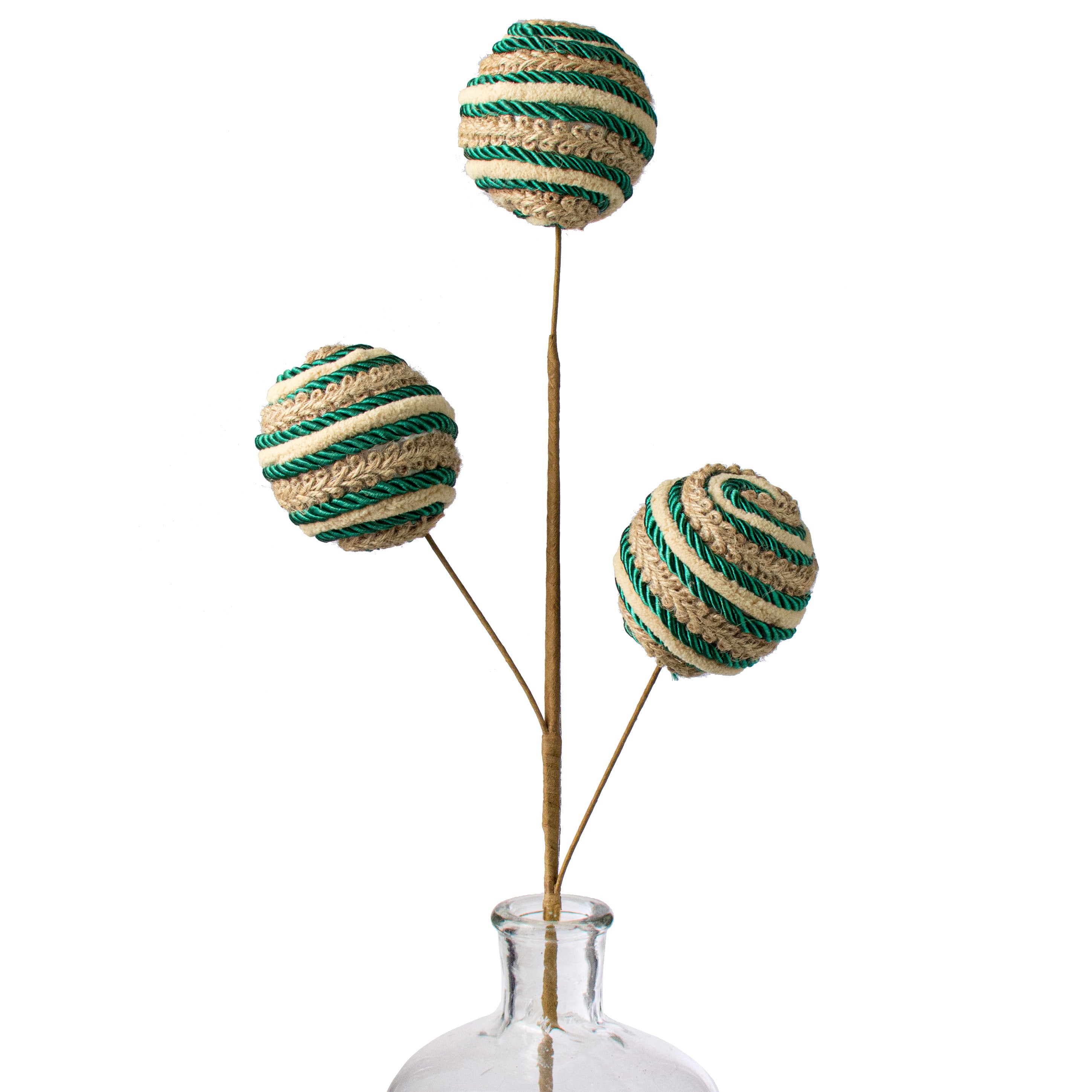 26" Silk Rope & Jute Ball Spray: Green