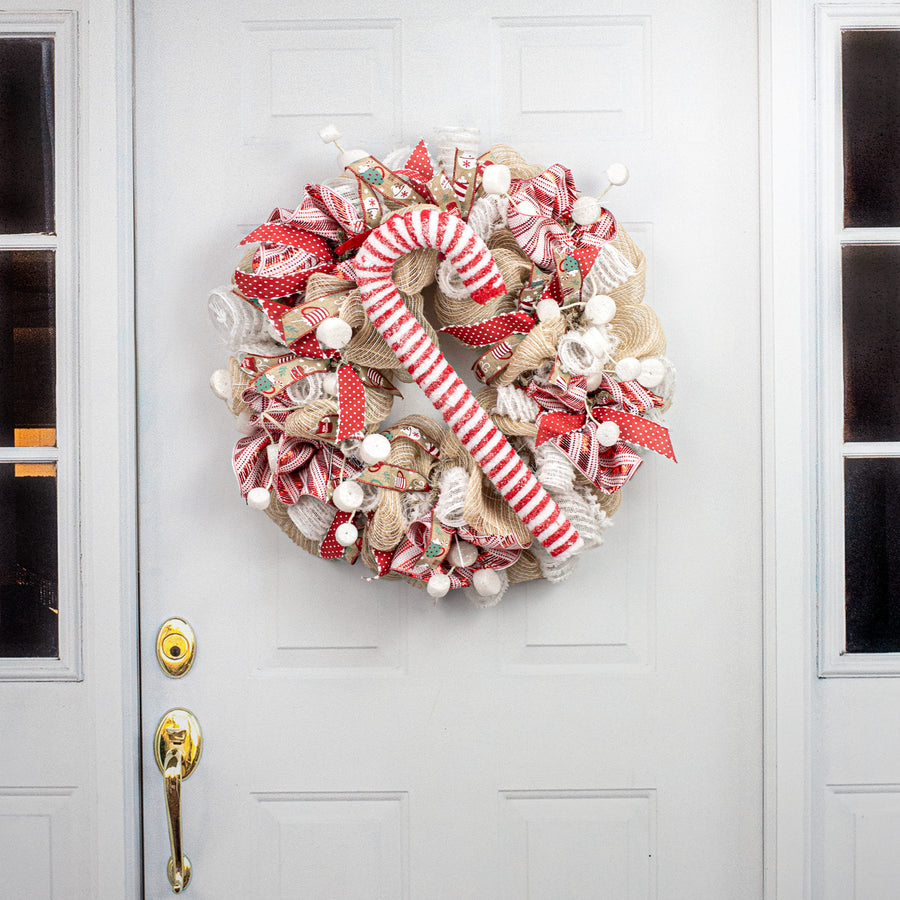 20" Snowy Peppermint Candy Cane Large Ornament: Red & White