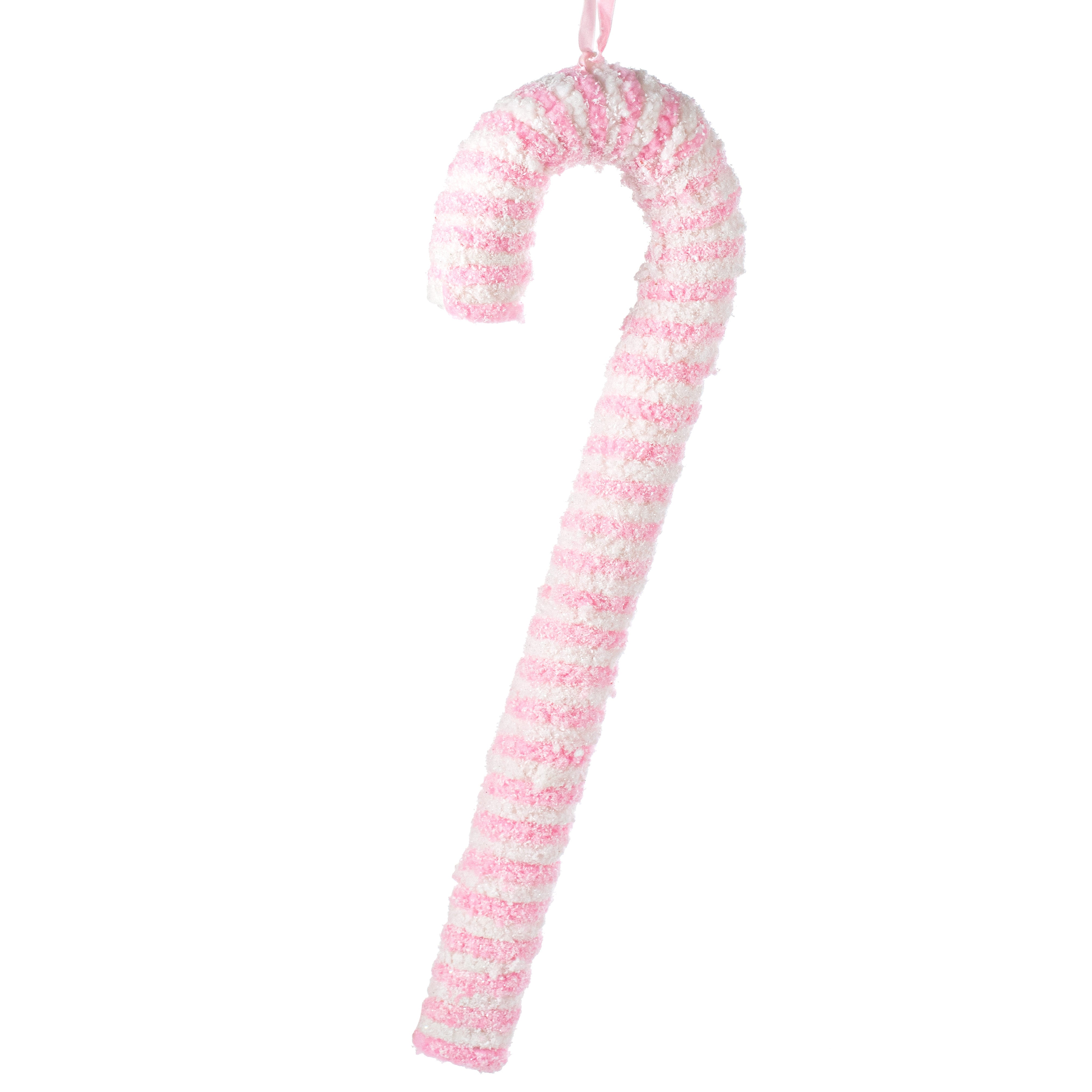 20" Snowy Peppermint Candy Cane Large Ornament: Pink & White