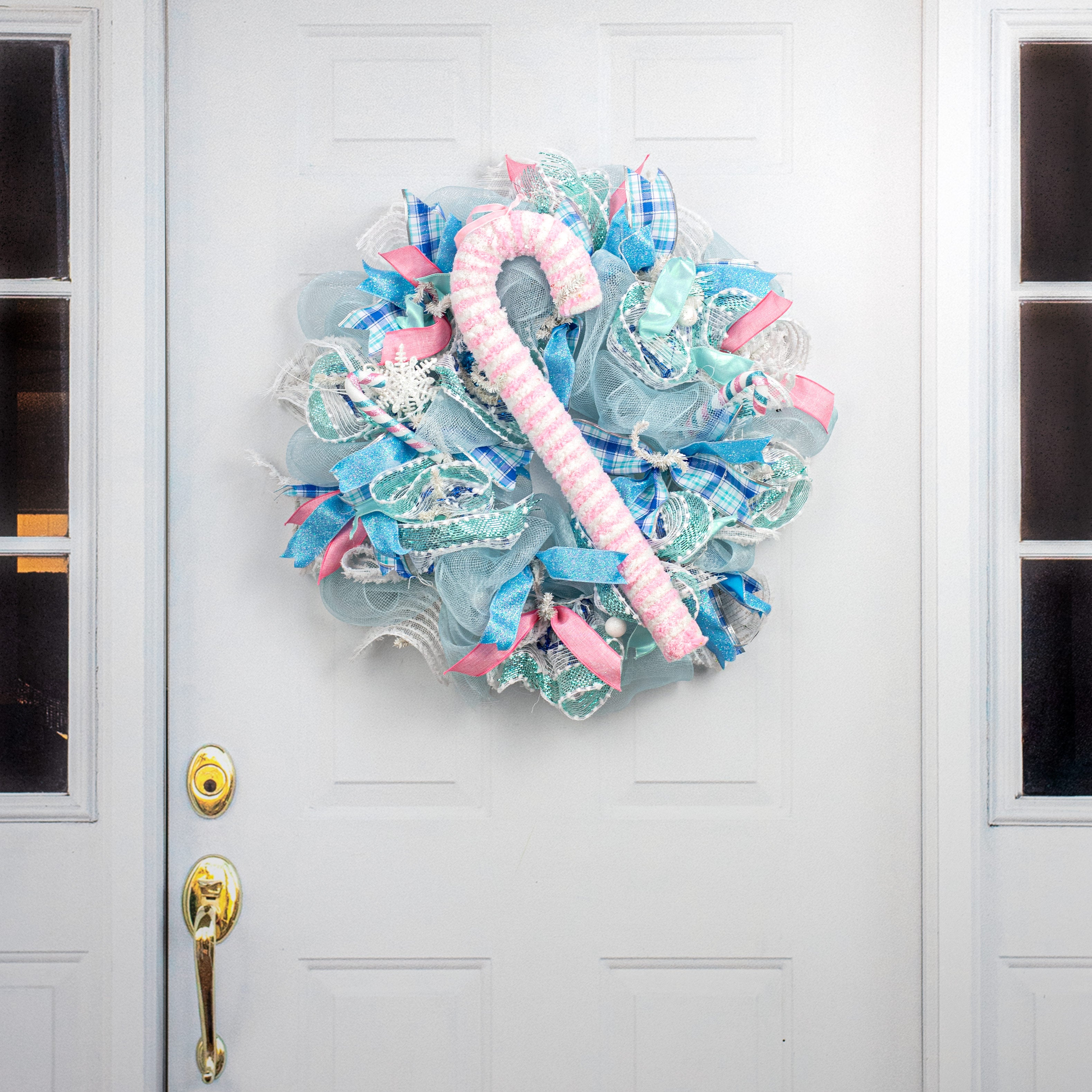 20" Snowy Peppermint Candy Cane Large Ornament: Pink & White
