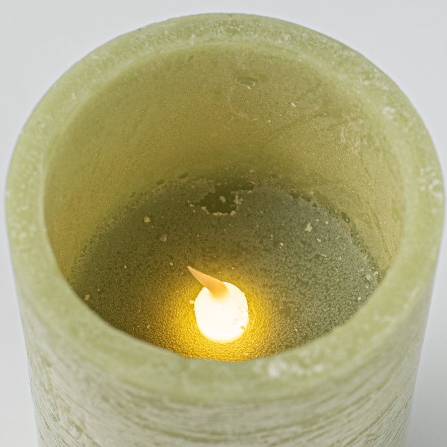 6" Frosted Flameless Candle: Moss Green