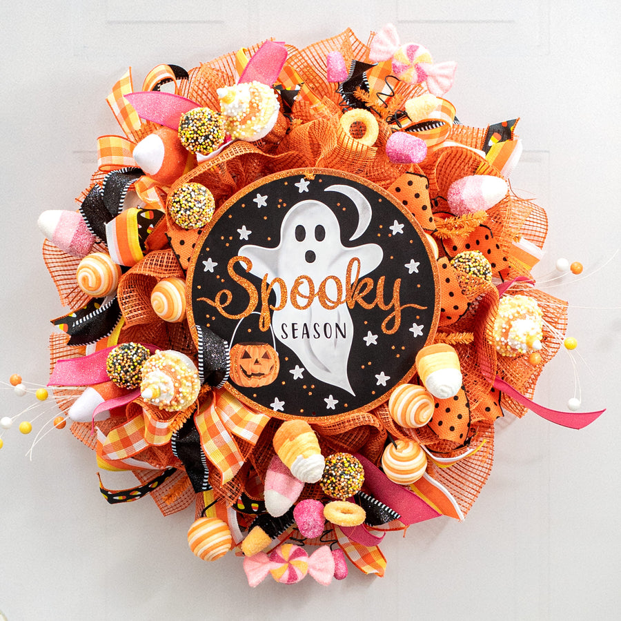 12" Metal Sign: Black & Orange Spooky Ghost