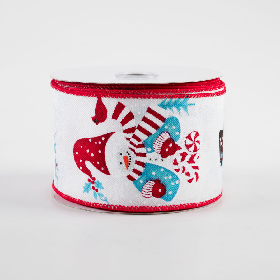 2.5" Snowman on Diagonal Weave Ribbon: Red & Blue (10 Yards)