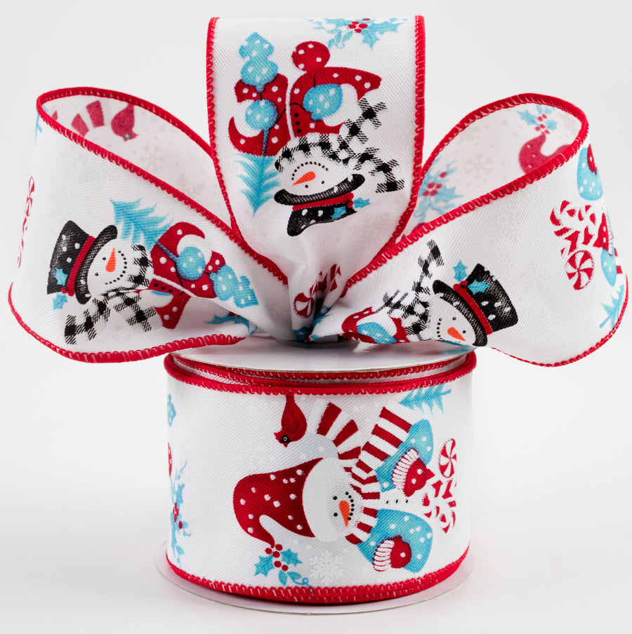 2.5" Snowman on Diagonal Weave Ribbon: Red & Blue (10 Yards)