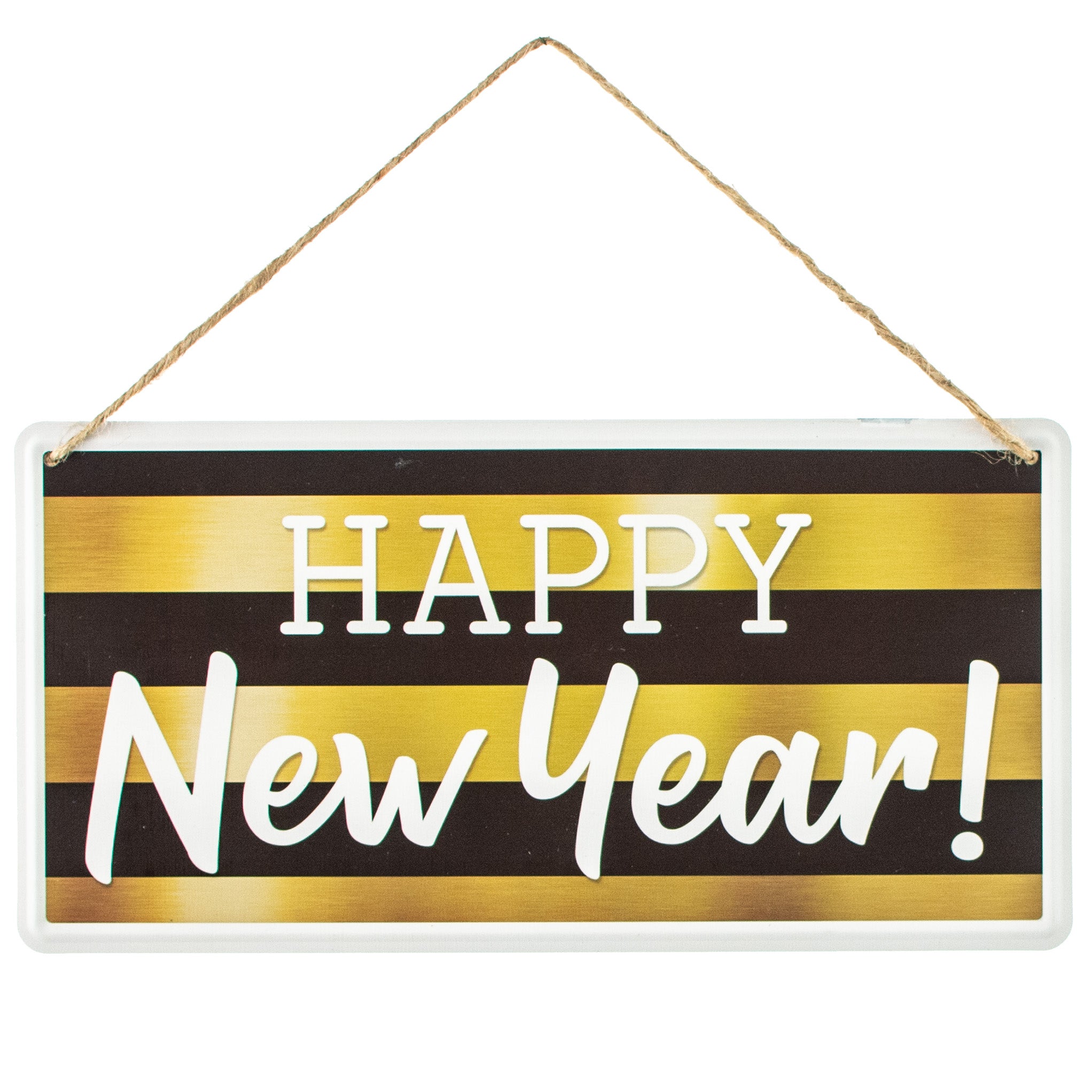 12" Embossed Metal Sign: Happy New Year Black & Gold
