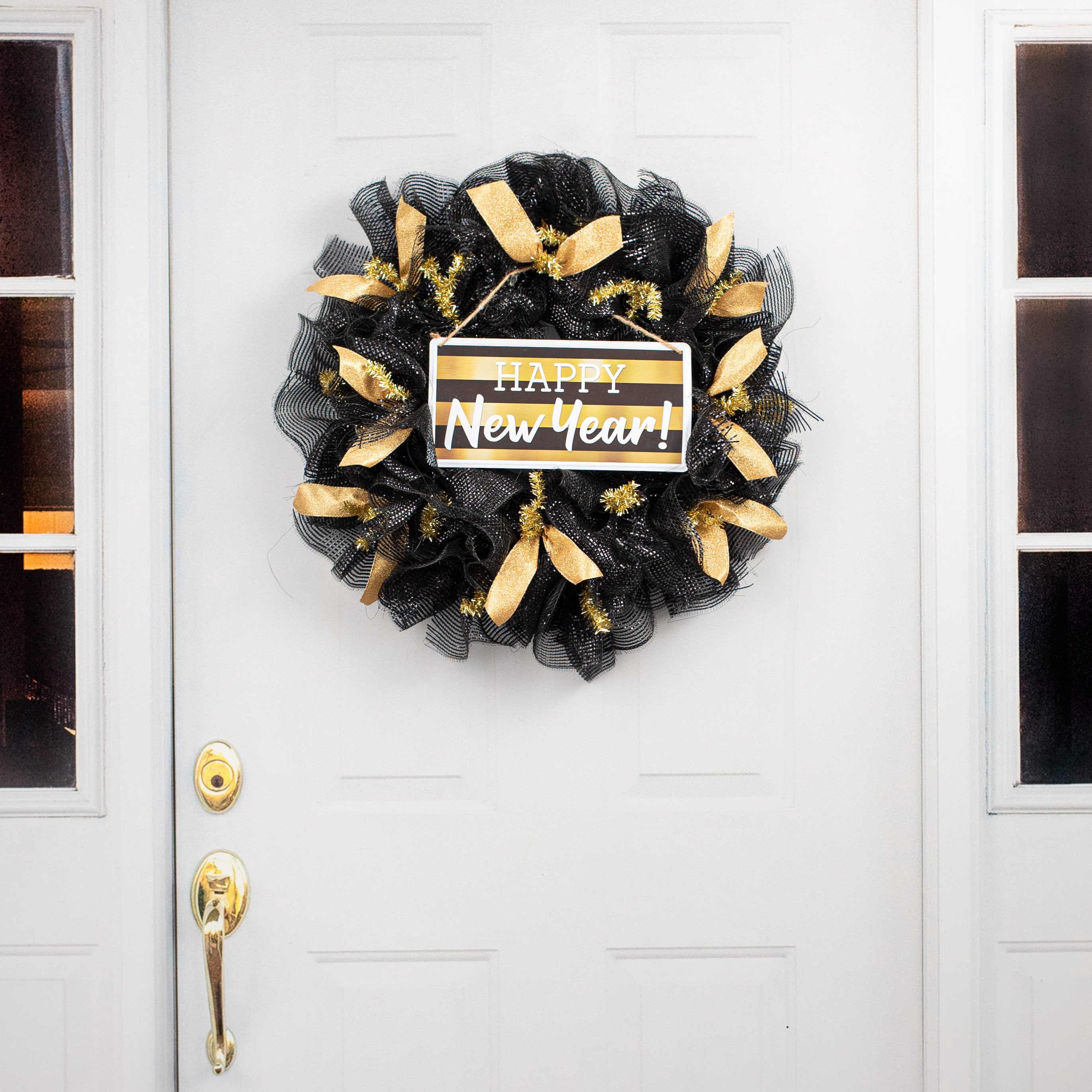 12" Embossed Metal Sign: Happy New Year Black & Gold