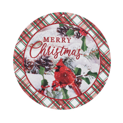 8" Metal Sign: Glitter Merry Christmas Cardinal
