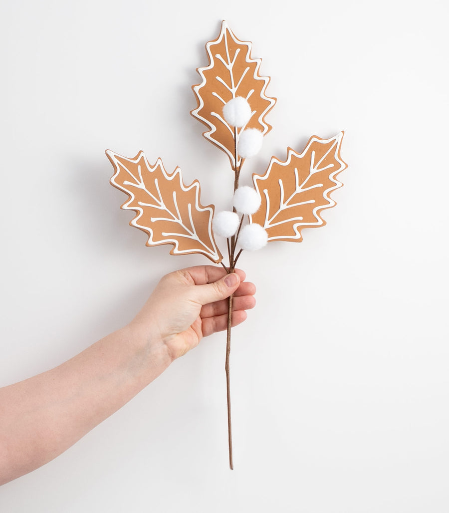18" Gingerbread Holly Leaf Stem