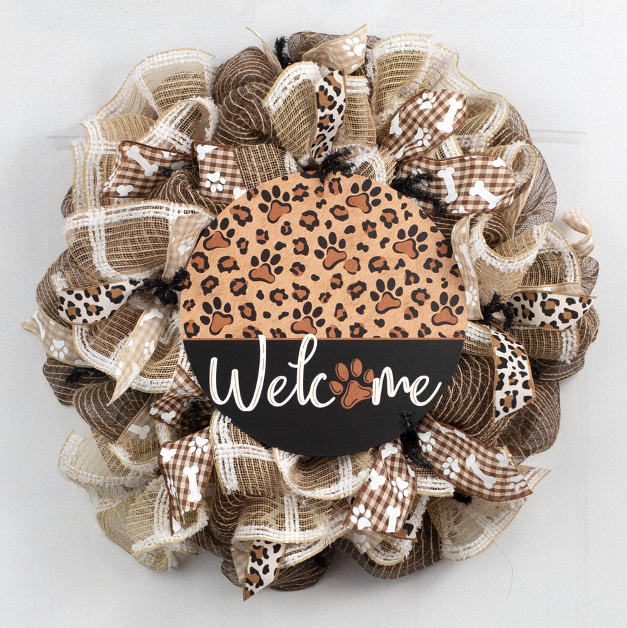 12" Metal Sign: Leopard Paw Print Welcome