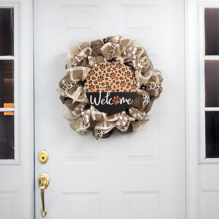 12" Metal Sign: Leopard Paw Print Welcome