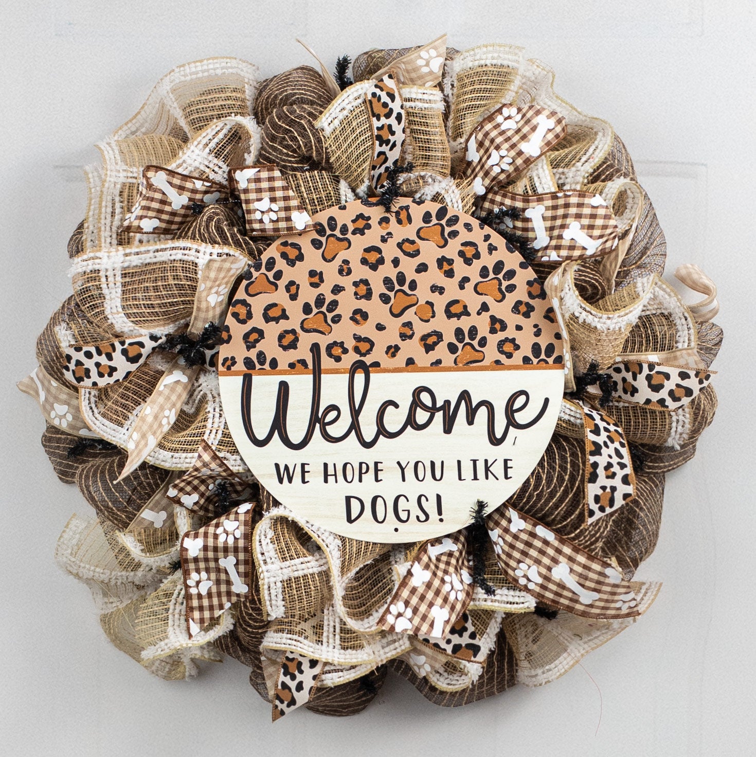 12" Metal Sign: Leopard Paw Print Hope You Like Dogs