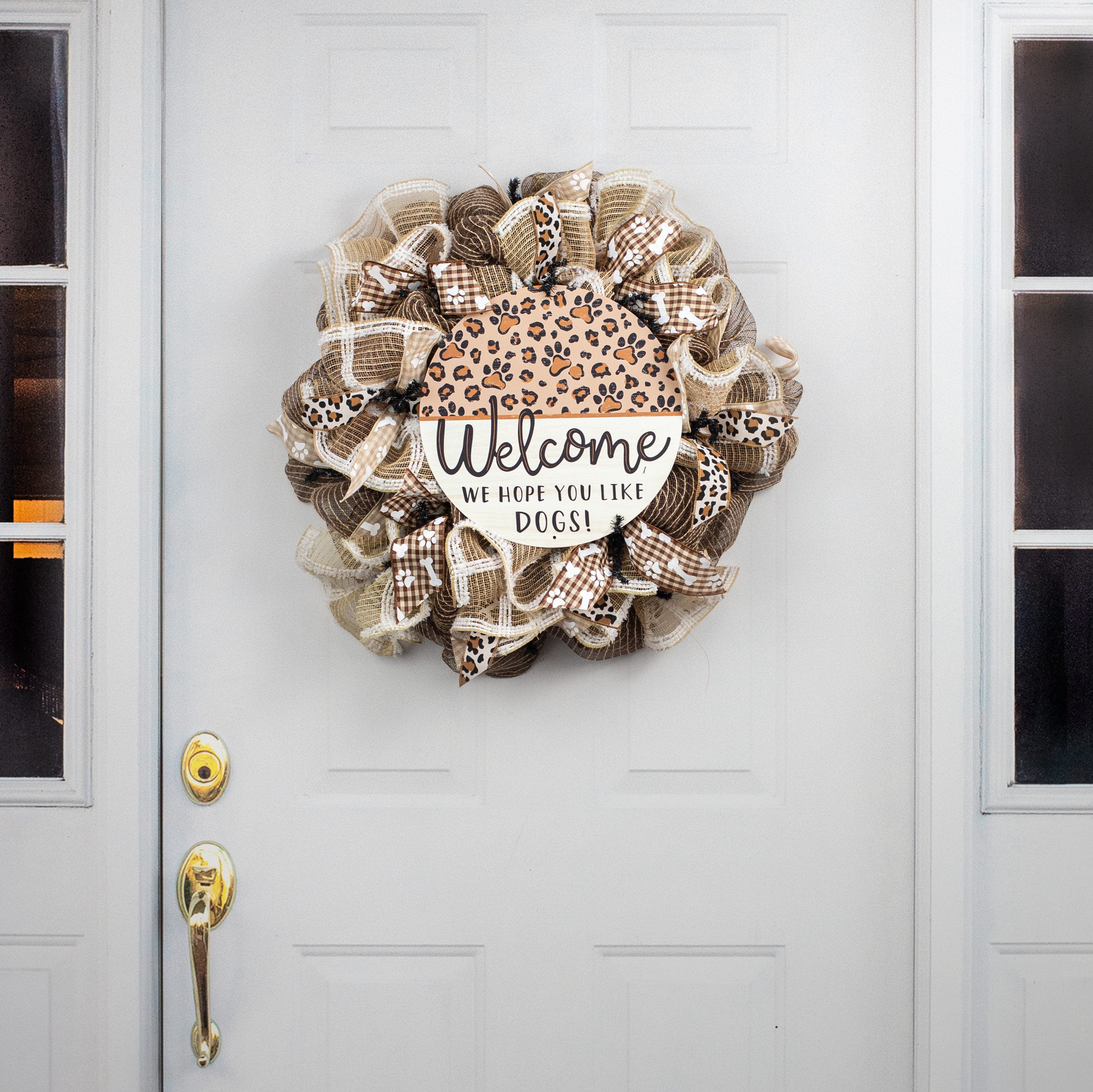 12" Metal Sign: Leopard Paw Print Hope You Like Dogs