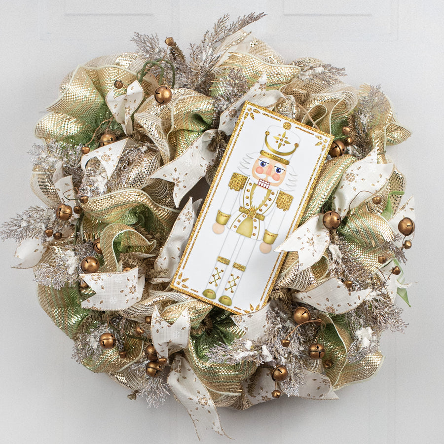 12" Wooden Sign: Glitter Nutcracker White & Gold