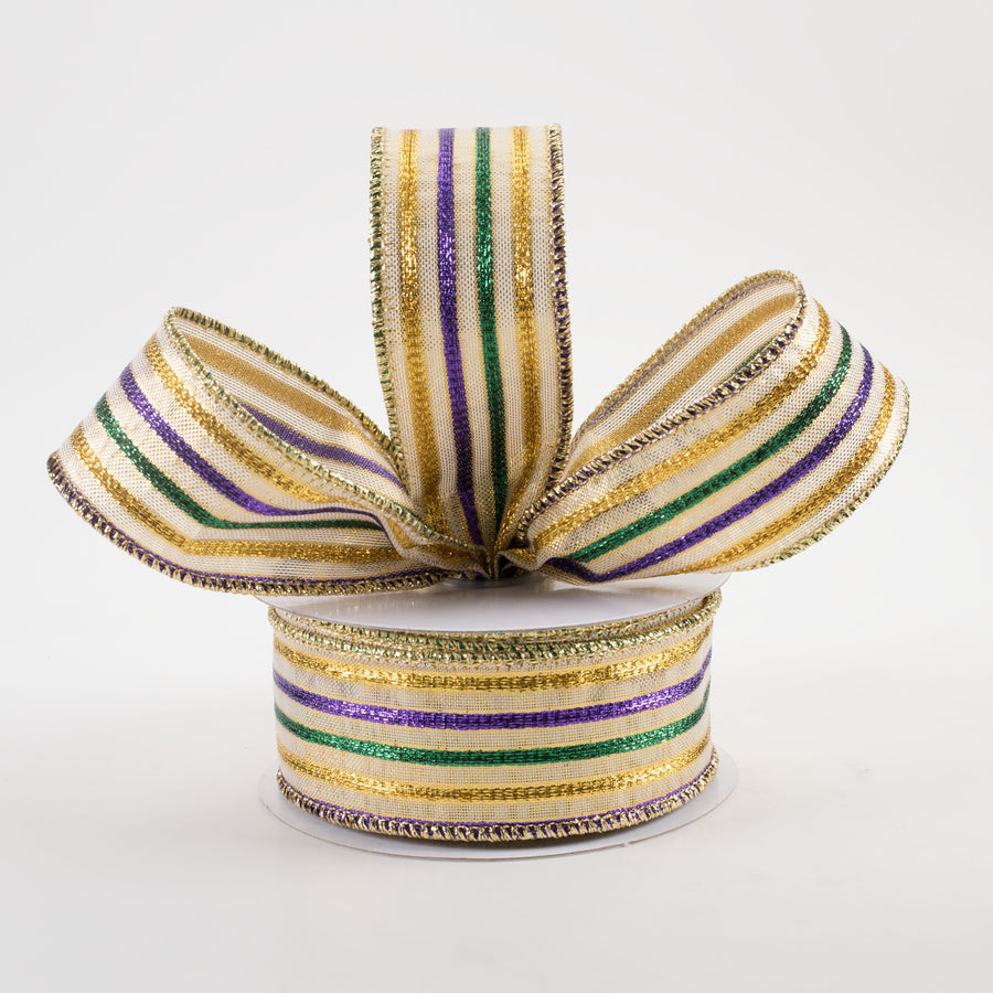 1.5" Woven Stripe Ribbon: Mardi Gras (10 Yards)