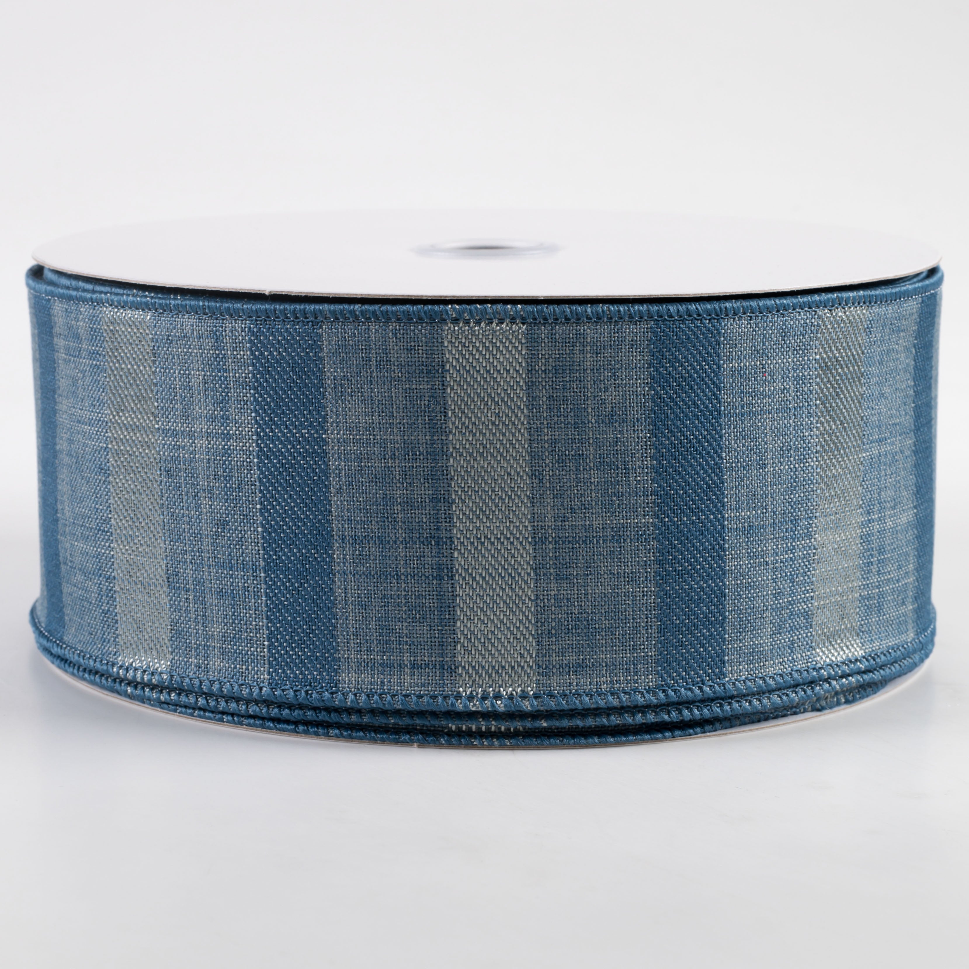 2.5" Woven Multi Stripe Ribbon: Denim, Blue, Silver (50 Yards)