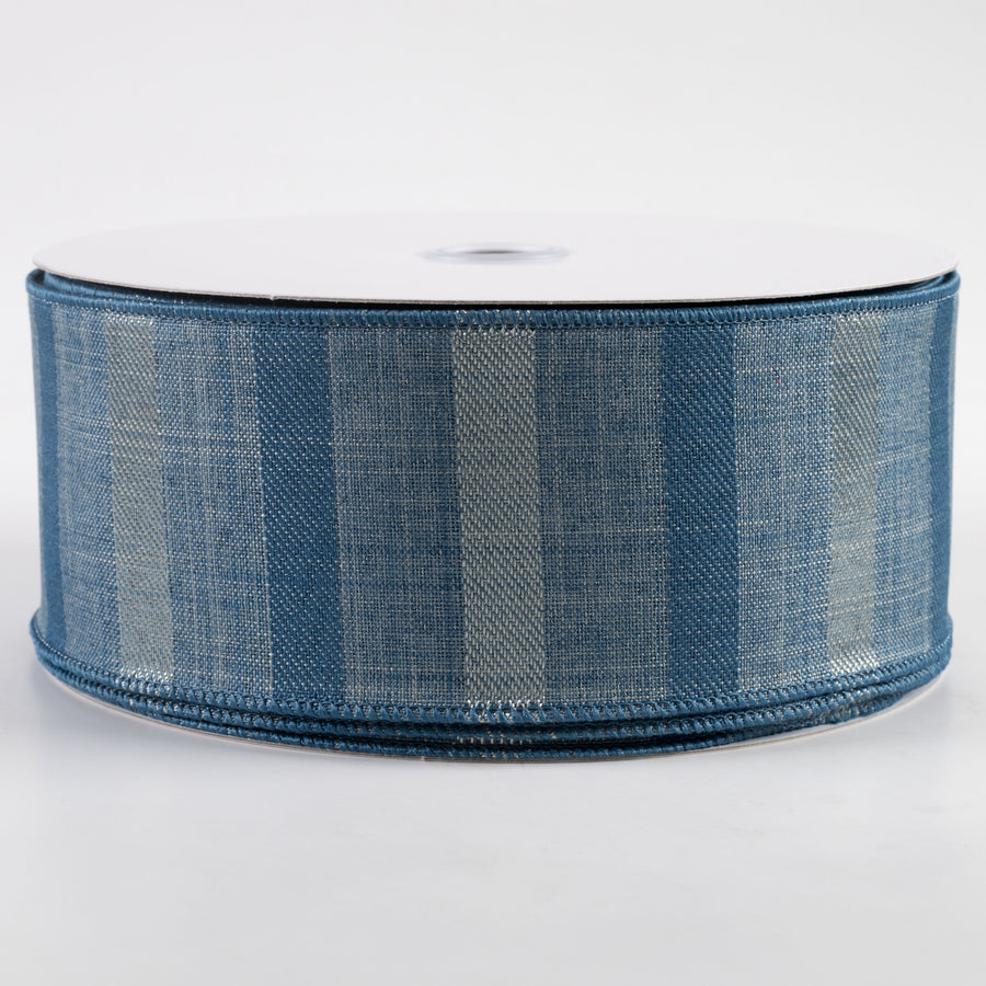 2.5" Woven Multi Stripe Ribbon: Denim, Blue, Silver (50 Yards)