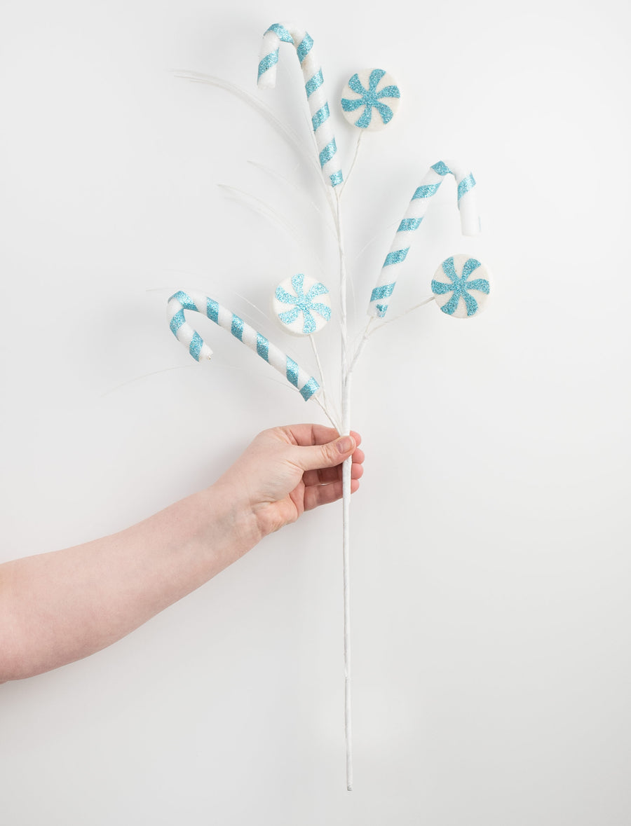 28" Candy Cane Peppermint Spray: Blue