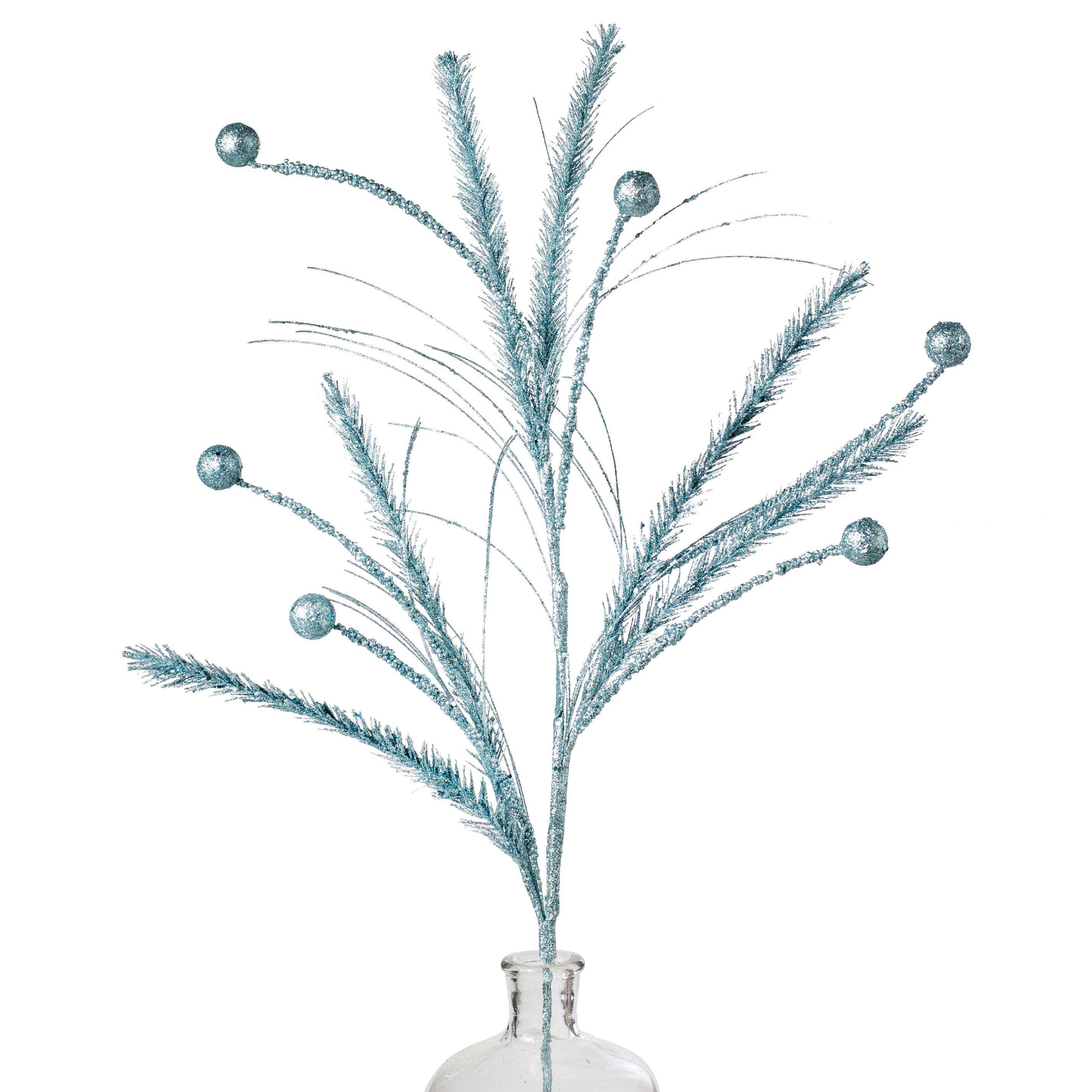 34" Glitter Pine Spray: Blue