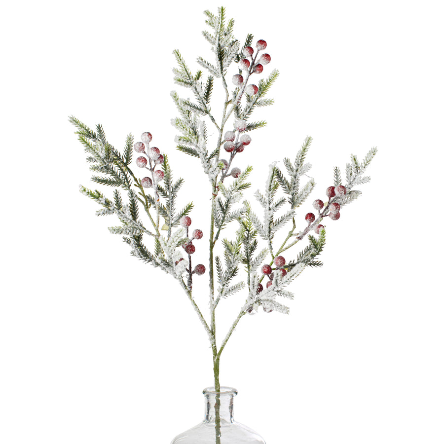 34" Snow Berry Pine Spray: Red, White, Green