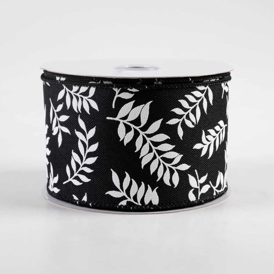 2.5" Laurel Leaf Ribbon: Black (10 Yards)