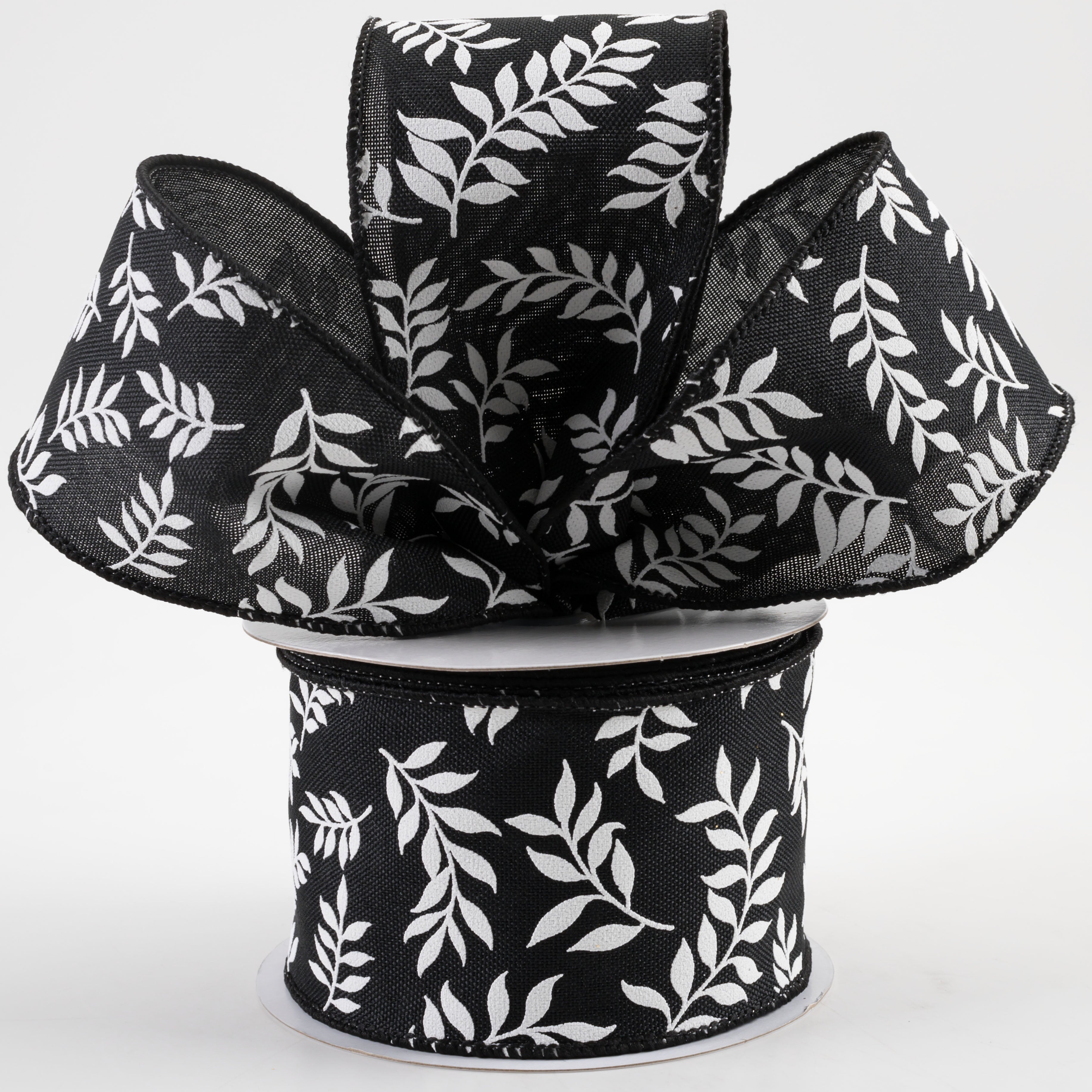 2.5" Laurel Leaf Ribbon: Black (10 Yards)
