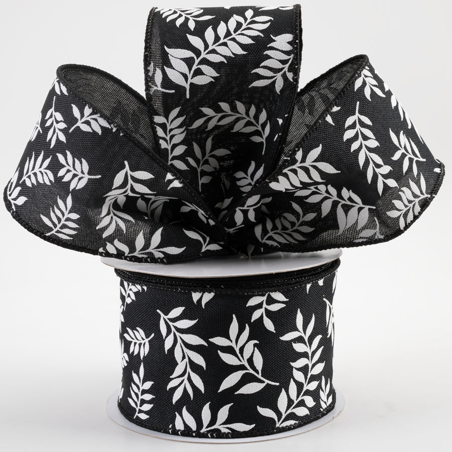 2.5" Laurel Leaf Ribbon: Black (10 Yards)