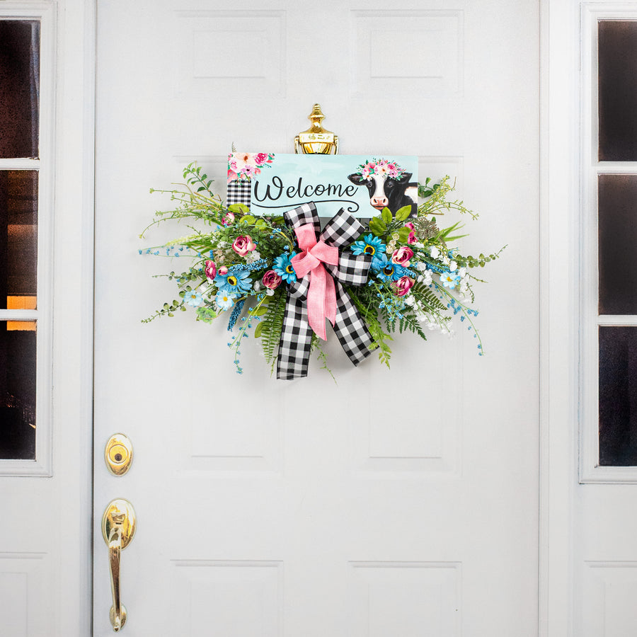 Waterproof Floral Cow Signature Sign (5" x 15")