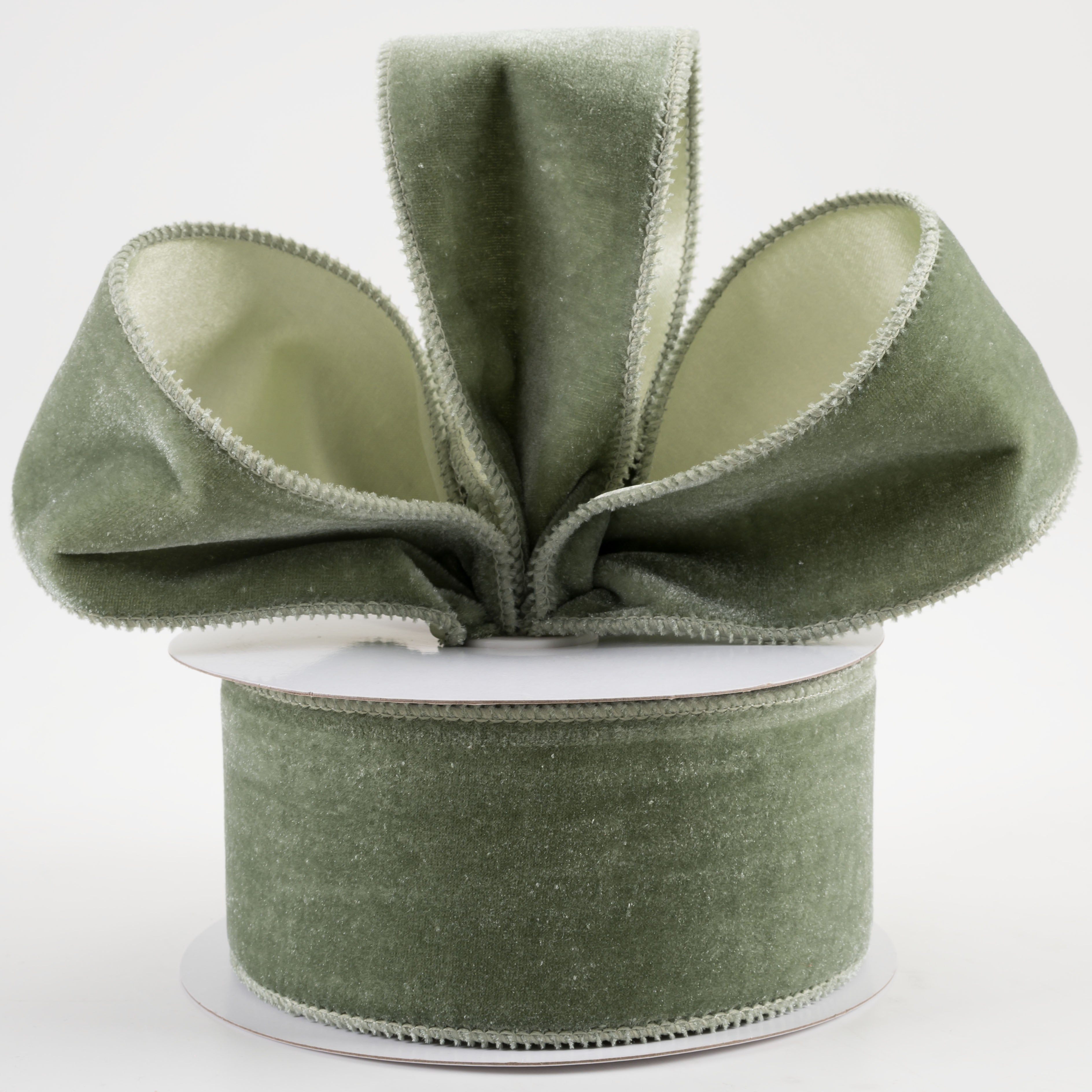 2.5" Deluxe Velvet Satin Backing Ribbon: Sage Green (10 Yards)