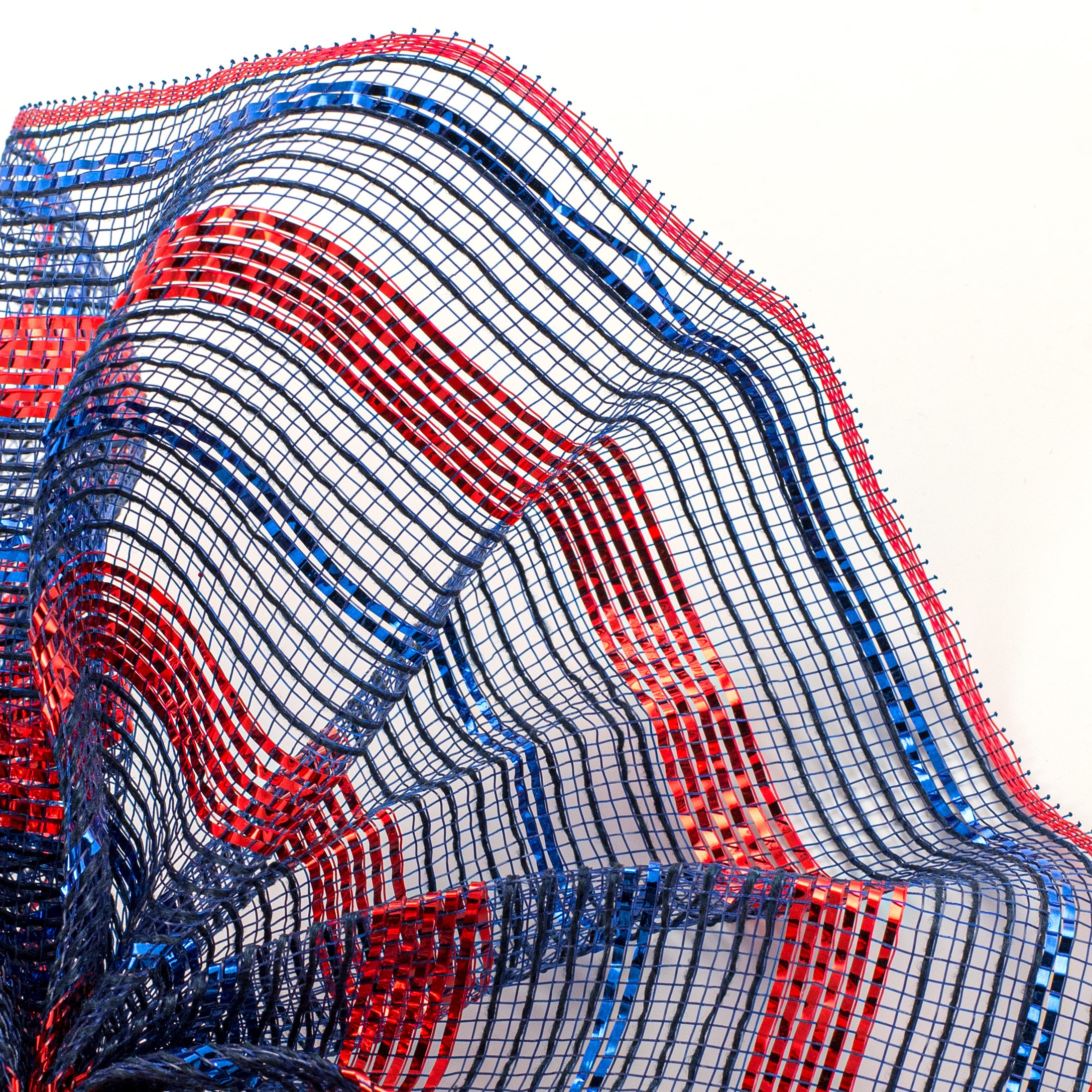 10" Poly Faux Jute Metallic Mesh: Navy Blue, Royal, Red